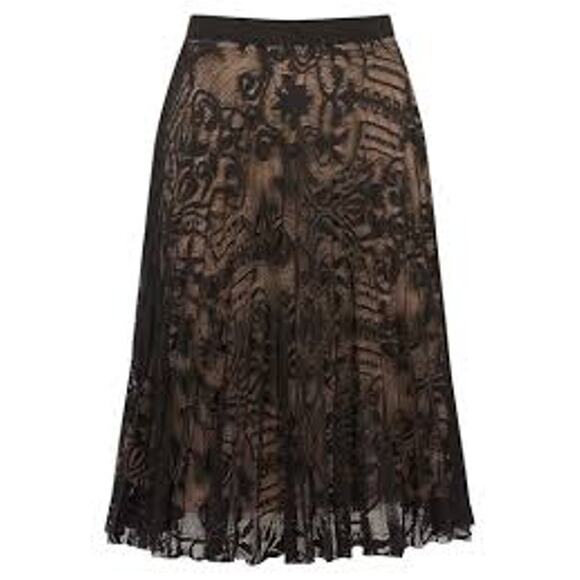 Oasis Black Lace Nude Overlay Pleated Midi Skirt Medium - Picture 3 of 7